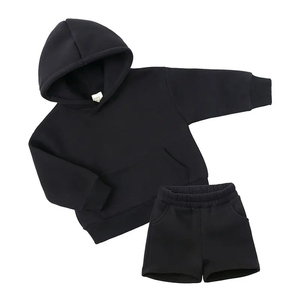 Conjunto de Sudadera con Capucha para Bebé Unisex, Color Sólido, Manga Larga, con Pantalones Cortos Deportivos, Atuendo Casual de Otoño, 2 Piezas - Product Image 2