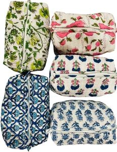 Cotton Quilted Toiletry Bag Block Printed Bohemian Style Zipper Eco-Friendly Gift Handmade for Bag Cosmetic Bag Travel Accessory - Product Image 2