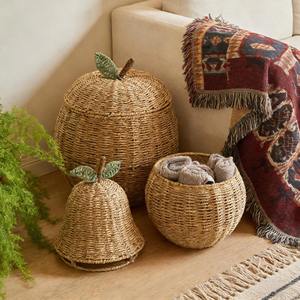 Juego de Cestas de Almacenamiento de Mimbre en Forma de Manzana y Pera, Organizador Natural Tejido a Mano, Adecuado para Sala de Estar, Juguetes y Lavandería - Product Image 1
