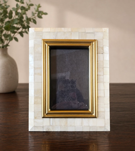 Elegant Rectangle Bone Inlay Photo <b>Frame</b> With <b>Gold</b> Trim Vertical Tabletop Display at cheapest prices By NEHA ENTERPRISES - Product Image 1