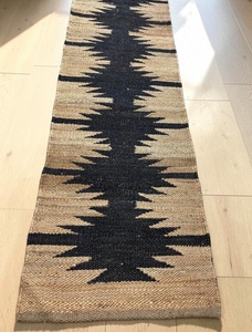 Handwoven Natural Jute Kitchen <b>Runner</b> <b>Rug</b> with Black Geometric Pattern – Eco-Friendly Durable Floor Carpet - Product Image 5