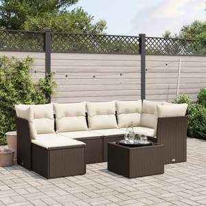 Brown <b>Rattan</b> Garden <b>Sofa</b> Set 6 Seater Outdoor Furniture Weather Resistant Contemporary Design - Product Image 3