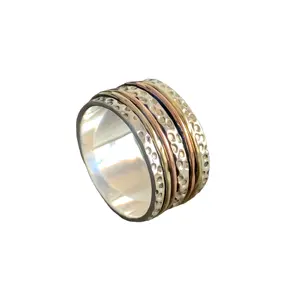 Elegant gestaltete 925 Sterling Silber & Kupfer Messing Spinner Ring Männer Frauen rotierende Angst Spinner Ringe Versorgung