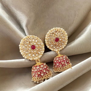 Marché indien kundan meena Chandbali boucles d'oreilles en laiton pour filles et femmes à la mode fête porter des bijoux en laiton à la mode produit en vrac - Product Image 1