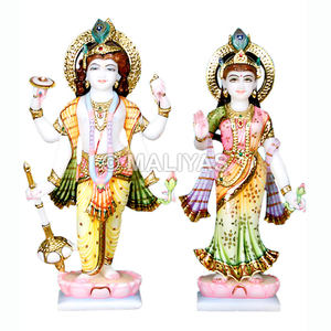 Murti de mármol Laxmi Narayan |   Ídolo de Mármol Lakshmi Narayan Hecho a Mano para el Hogar y el Templo – Maliyas - Product Image 1