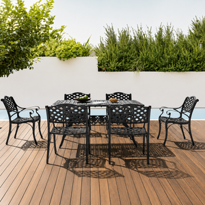 Outdoor Cast Aluminum Patio Dining Set <b>Black</b> Metal <b>Garden</b> <b>Table</b> Chairs Luxury Terrace Furniture for Home Backyard Patio Deck - Product Image 1