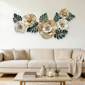 Sculpture murale florale moderne en métal de grande taille, œuvre d'art florale 3D, décoration murale botanique pour salon, chambre et hôtel - Product Image 1