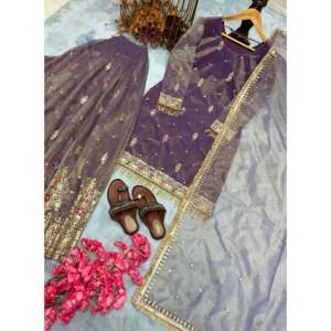 Ensemble de vêtements de fête pour femmes de créateur Plazzo et Dupatta pour des occasions élégantes - Product Image 2