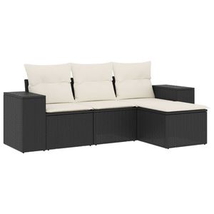 Conjunto de Sofá de Jardín de Ratán Negro con Cojines Crema, Muebles de Exterior de Diseño Contemporáneo, Resistentes al Agua y a los Rayos UV, Ratán PE - Product Image 4