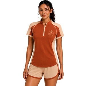 Conjunto Deportivo de Camiseta y Pantalones Cortos para Mujer, Color Naranja Óxido y Beige, con Media Cremallera, de Secado Rápido, Manga Corta, para Fitness, Gimnasio, Running, Personalizable - Product Image 1