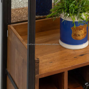 ตู้บาร์ไม้เนื้อแข็งทรงสูงทันสมัย พร้อมชั้นวางไวน์ โครงเหล็กสไตล์อินดัสเทรียล ตู้บาร์แบบมีลิ้นชัก สำหรับห้องนั่งเล่นหรือบาร์ในบ้าน - Product Image 4