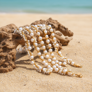 18K Gold Plated Cluster Pearl Anklet-Waterproof Charm Anklet for Beach and Party - Product Image 3