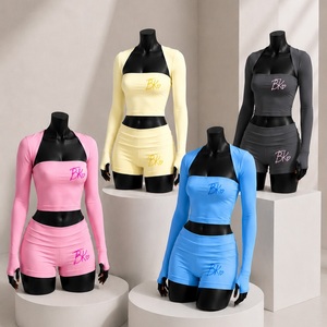 Conjuntos de Ropa de Yoga para Mujer, Verano, Chaqueta Tubo con Logotipo Personalizado y Pantalones Cortos, Conjunto Deportivo de 2 Piezas para Gimnasio, Ejercicio y Fitness - Product Image 1