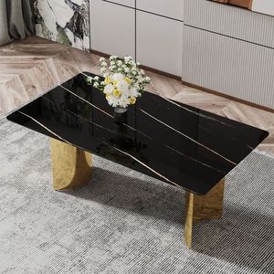 Piano del Tavolo in Vetro Temperato con Venature di Marmo Nero 71'' X 39.4'' con Adesivo Dorato, Solo Piano di Ricambio per Tavolo da Pranzo - Product Image 6