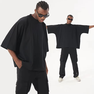 T-shirt Homme Oversize à Manches Courtes avec Logo Frontal, Noir Uni, en Coton Tricoté Anti-rétrécissement, Style Urbain, Col Rond, Haut Décontracté - Product Image 2