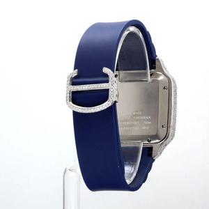 Reloj de Lujo Plateado con Incrustaciones de Diamantes VVS Moissanite, Esfera Blanca con Números Romanos, Correa de Goma Azul, Reloj Cuadrado Personalizado para Hombre - Product Image 3