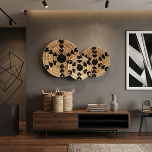 Ensemble de paniers en macramé en écorce de banane naturelle, panier mural suspendu, plateau rond peu profond, corbeille à fruits, décoration artistique pure pour la mise en scène de la pièce, artisanat - Product Image 4
