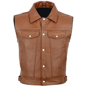 Chaleco Vaquero de Cuero Genuino para Hombre, Ropa de Invierno Impermeable y Transpirable con Cierre de Cremallera y Cuello Alto, Personalizable - Product Image 1