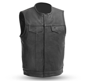 Gilet moto en cuir véritable pour homme, col montant, fermeture éclair, couleur unie, design matelassé, style automne - Product Image 4