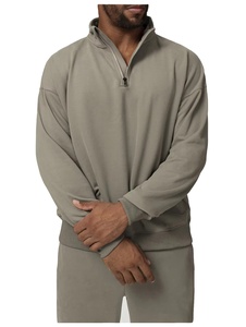 Sweat-shirt à capuche uni en coton de qualité supérieure, à manches longues et fermeture éclair 1/4, idéal pour l'automne - Product Image 4