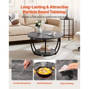 Modern 2-Tiered <b>Grey</b> <b>Coffee</b> <b>Table</b> with Open Storage Wooden Circle Desk & Sturdy Metal Frame Easy Assembly for Living Room Office - Product Image 5