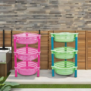 High Quality 3-Set <b>Foldable</b> Eco-Friendly Plastic Round Storage <b>Trolley</b> for Easy Mobility and Spice Rack - Product Image 2