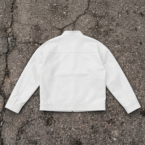 Chaqueta de moto de cuero PU blanca para hombre, cuello alto, elegante, chaqueta de cuero para motociclista, abrigo de motorista con cremallera personalizada para hombre - Product Image 2