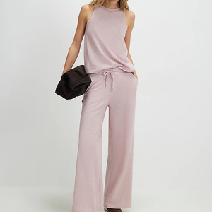 OEM ODM Service Acceptable Sleeveless <b>Women</b> Loungewear Sets Reasonable Price Vest Loose Fit Wide Leg Pants Lounge Set Ladies - Product Image 1