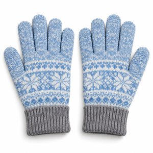 Guantes de Invierno Tejidos con Patrón de Copos de Nieve Azules y Blancos, Puño Gris, Resistentes al Frío, Lavables a Máquina, Material Acrílico - Product Image 6