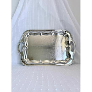 Bandeja de lujo plateada con acabado espejo para servir té, café y aperitivos, bandeja decorativa de gran venta para mesa de comedor. - Product Image 4