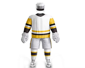 Maillot de hockey sur glace personnalisé sublimé blanc, noir et jaune rayé, unisexe, en polyester anti-humidité, professionnel, col en V, manches longues - Product Image 6