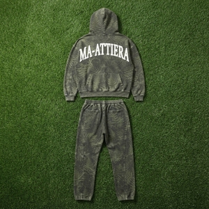 <b>Men</b> Olive <b>Green</b> Botanical Print Zip Up Hoodie <b>Tracksuit</b> Set Loose Fit Streetwear Custom OEM ODM Wholesale - Product Image 6