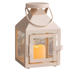 Lanterne décorative élégante en métal et verre avec finition blanche, lanterne à bougie pour l'extérieur et le jardin, fabriquée à la main - Product Image 5