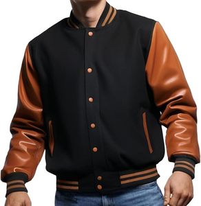 Custom Men's Varsity Baseball Jacket Cotton Blend Letterman Bomber Jacket with Faux Leather Sleeves Bomber Coat - Product Image 1