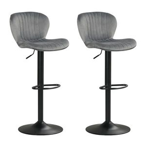 2 Pack Gray Dutch Velvet Upholstered Bar <b>Stools</b> <b>Adjustable</b> Height with 360 Degrees Swivel Chai Style - Product Image 3