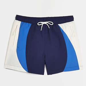 Short de bain pour homme à blocs de couleur, séchage rapide, avec cordon de serrage, taille mi-haute, rayures latérales et poches - Product Image 1