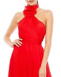 Red <b>High</b> Neck Chiffon Natural <b>Waist</b> Mermaid Maxi <b>Dress</b> Floor Length Evening Gown Elegant Sequins - Product Image 2