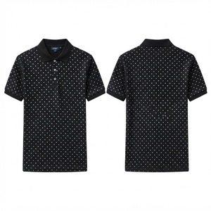 Polo homme personnalisé noir à pois, bords noirs fins et lisses, manches courtes, décontracté, en mélange de coton, pour le golf, design estival - Product Image 1