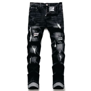 Pantalones Vaqueros de Mezclilla para Hombre, Estilo Casual de Negocios, Corte Recto y Ajustado, Color Azul Oscuro y Negro - Product Image 1