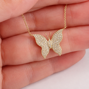 Collar con Colgante de Mariposa, Chapado en Oro de 18K, Moissanita, Corte Brillante Redondo, Diamante, Joyería de Lujo para Mujer - Product Image 3