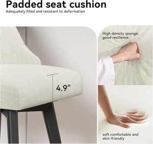 Taburetes de Bar Giratorios de 30 Pulgadas de Altura, Patas de <span class=keywords><strong>Madera</strong></span> Maciza, Respaldo Tapizado en Tela de Lino, Reposapiés <span class=keywords><strong>Blanco</strong></span> - Product Image 5