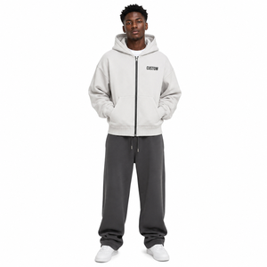 Sweat-shirt à capuche zippé intégral pour homme, coupe ample et courte, en molleton technique épais 500 GSM, 100% coton de haute qualité, fournisseur ODM - Product Image 4