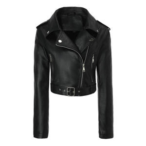 Custom PU Leather Jacket with <b>Belt</b> and Zipper Closure <b>Slim</b> Fit Short Length Unisex Autumn Style Leather Jacket For Women's - Product Image 4