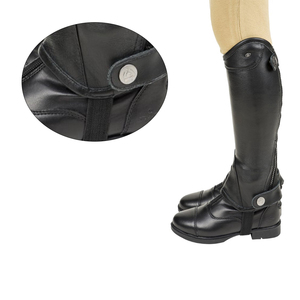 Bottes d'équitation en cuir noir avec fermeture à pression latérale pour l'entraînement et la compétition équestre - Product Image 6