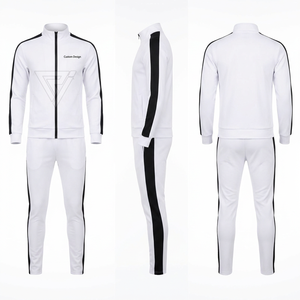 Ensemble de survêtement blanc pour homme – Sweat-shirt zippé et pantalon de jogging à motif géométrique, respirant, style sportif, coupe classique, idéal pour le printemps - Product Image 1