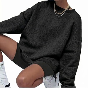 Sudadera de Algodón para Mujer, Cuello Redondo, Color Sólido, Hombros Caídos, Manga Larga, Transpirable, Estilo Otoñal - Product Image 1