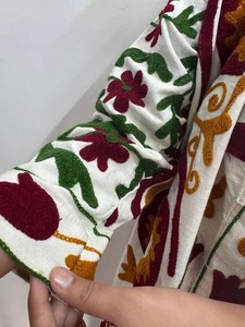 Robe longue en coton 100% brodée de fleurs pour femmes, col en V, manches longues, tenue décontractée d'automne, kimono fait main, peignoir réversible - Product Image 5