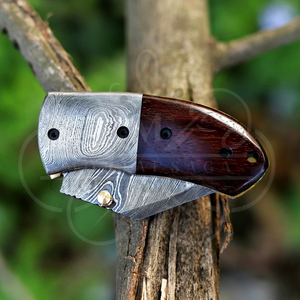 มีดพับเหล็กดามัสกัสขนาดเล็ก ด้ามไม้เนื้อแข็งสีเข้ม ทำมือแบบสั่งทำพิเศษ มีด EDC สำหรับพกพา มีดสำหรับตั้งแคมป์กลางแจ้ง - Product Image 5