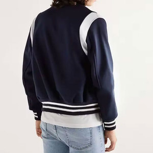 Veste universitaire unisexe en laine Econex Sports, bleu marine, avec patch brodé lettre S, col montant, coupe classique, style preppy - Product Image 3
