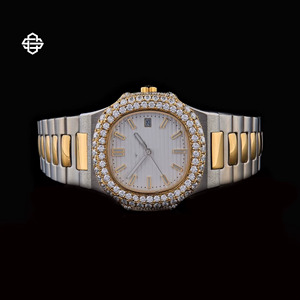 Luxury Fashion Business Square Two-Tone Diamond Bezel Men Quartz Watch Moissanite Stainless Steel 20mm Band 41mm Glass Dial - Product Image 1